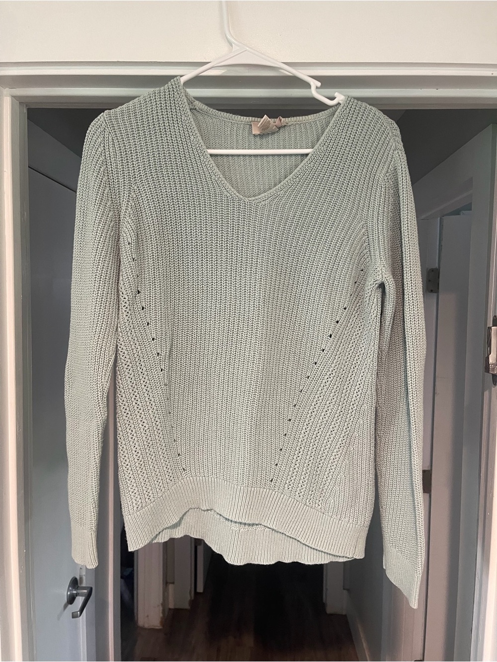 LOFT Sage Green V-Neck Knit Sweater